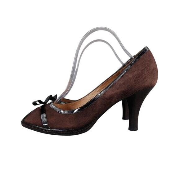 Sofft Shoes Womens 9.5 Pumps Heels Leather Fashion Peep Toe Classic Brown Bow - Picture 4 of 15